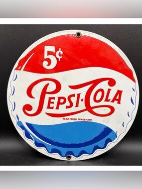 Vintage Pepsi Cola Round Metal Red White Blue Bottle Cap Advertisement Sign